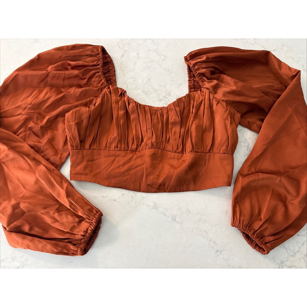 Abercrombie Fitch Cropped Burnt Orange Top Smocked Puff Sleeve Romantic Blouse‎